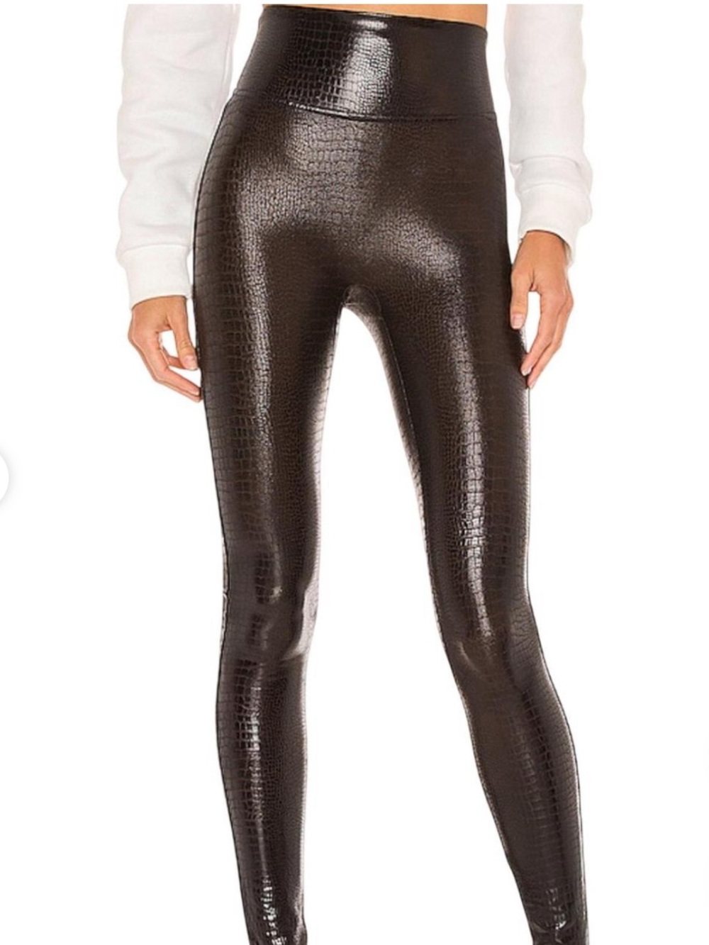 SPANX Glossy Faux-Croc High-Waist Leggings in Brown